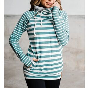 Ampersand Avenue Womens Double Hoodie Sweatshirt Size‎ 3X Striped Cotton Stretch